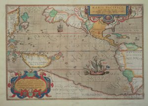 Mapa Pacyfiku, Chin i Ameryki, 1589 autorstwa Abrahamusa Orteliusa (l527-98) (szczegóły patrz 84597)